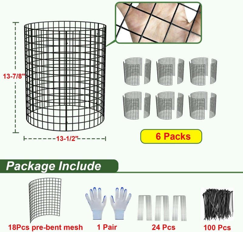 HOLANHING 6 Pack Plant Protector from Animals, 13.5" Dia x 14" H Wire Plant Protectors, 18pcs Pre-Bent Metal Mesh to Keep Animals Out with Zip Ties & Stakes (6 Packs) - Image 5